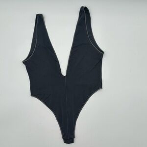 NWT SKIMS WASHED JERGEY PLUNGE BRIEF BODYSUIT Ash Sz L/XL